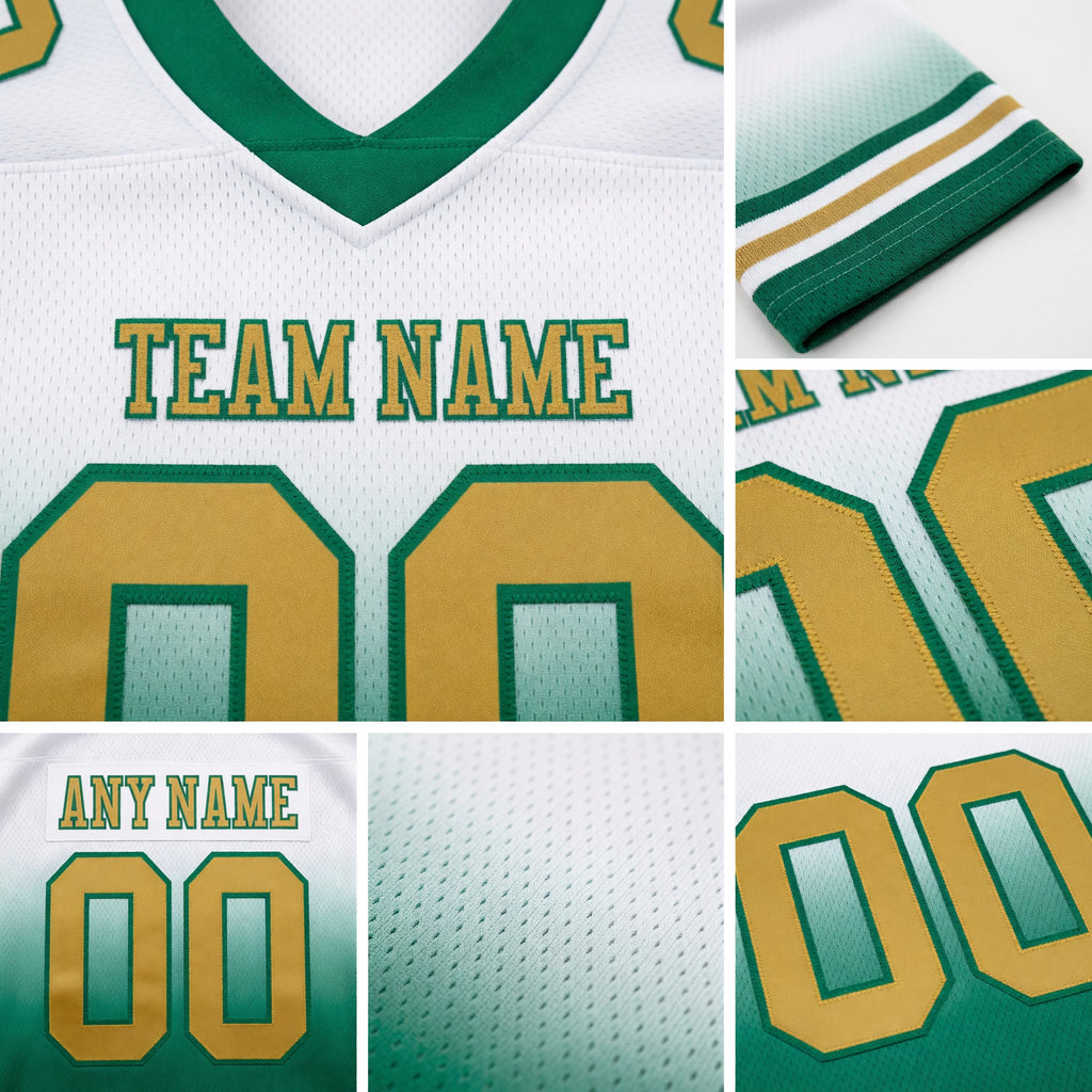 Custom White Old Gold-Kelly Green Authentic Fade Fashion Football Jersey detail