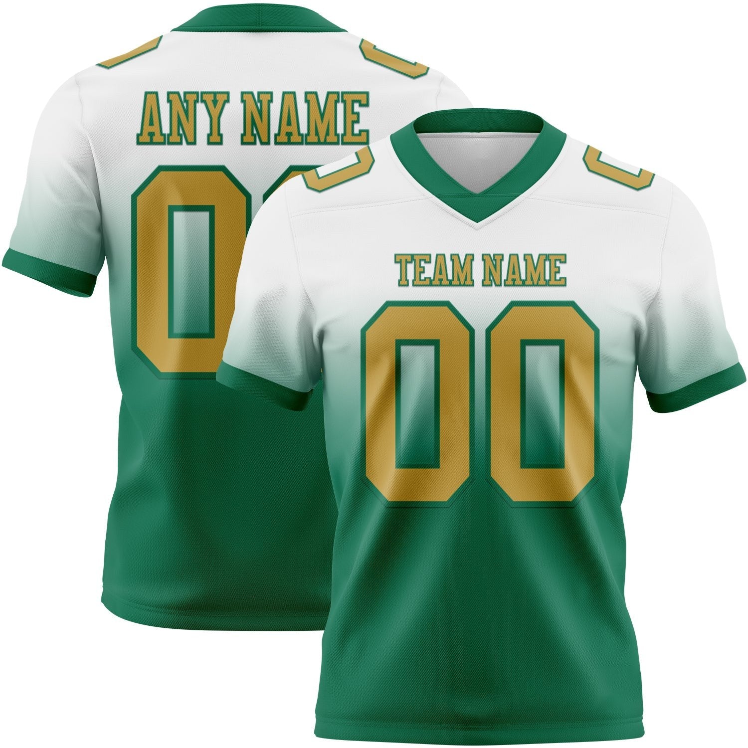 Custom White Old Gold-Kelly Green Authentic Fade Fashion Football Jersey photo 1