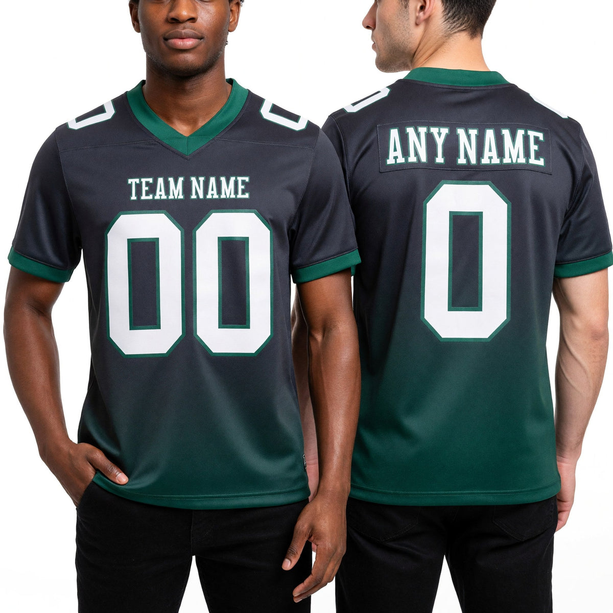Custom Black White-Kelly Green Authentic Fade Fashion Football Jersey worn front and back