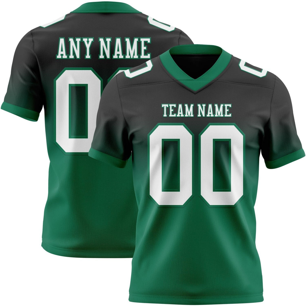 Custom Black White-Kelly Green Authentic Fade Fashion Football Jersey