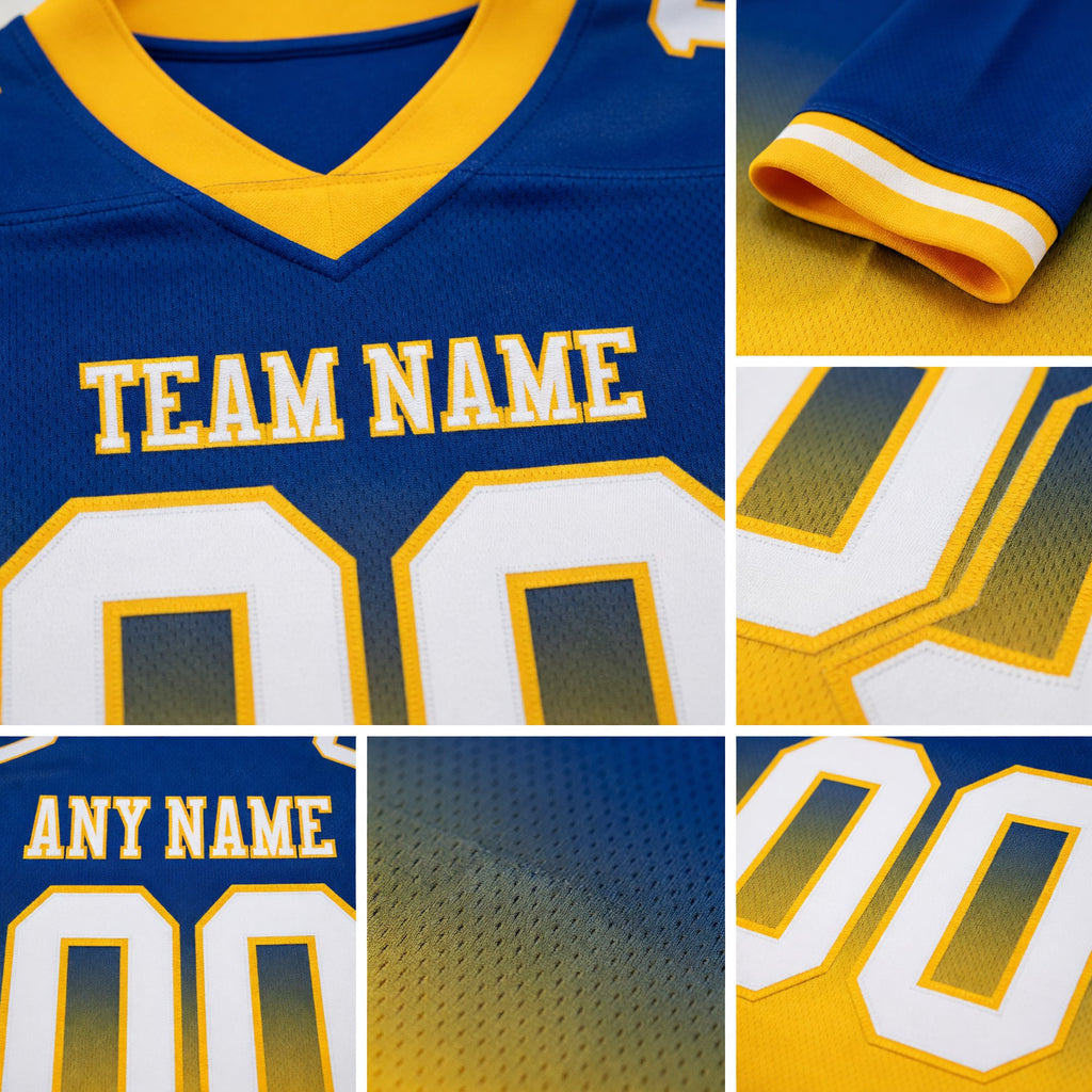Custom Royal White-Gold Authentic Fade Fashion Football Jersey detail