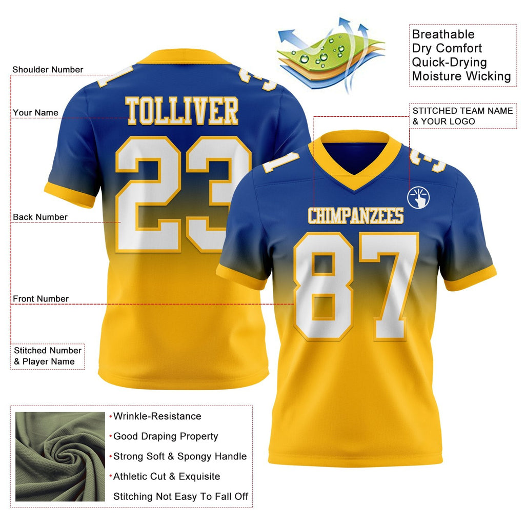 Custom Royal White-Gold Authentic Fade Fashion Football Jersey photo 2