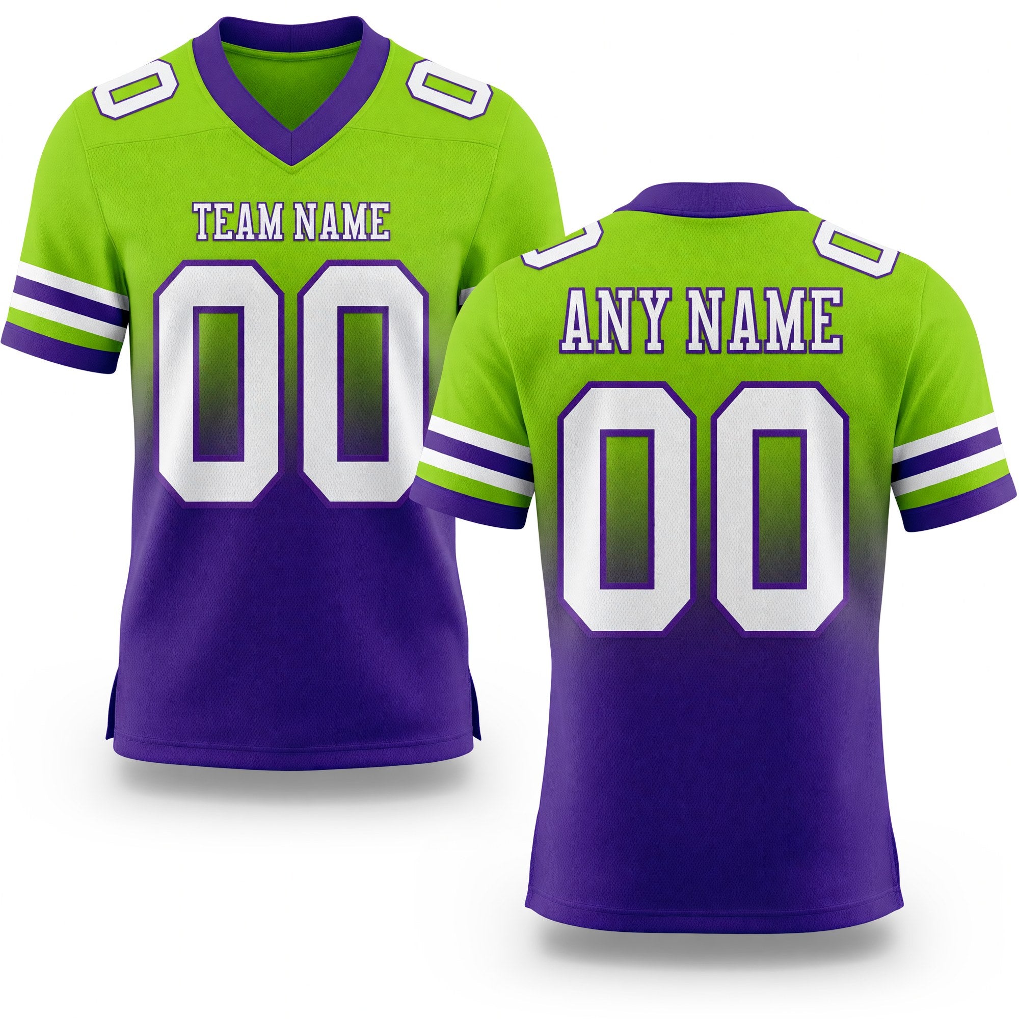Custom Neon Green White-Purple Authentic Fade Fashion Football Jersey