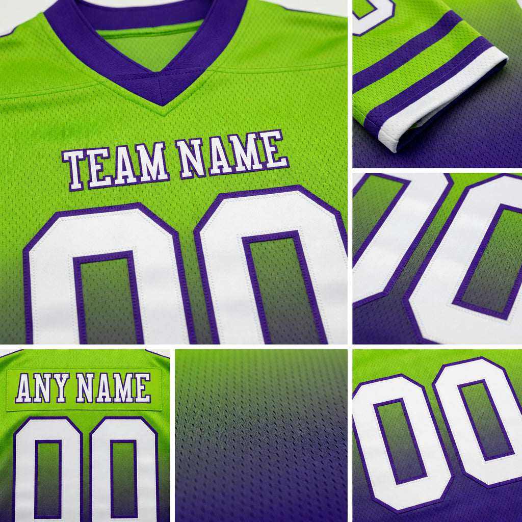 Custom Neon Green White-Purple Authentic Fade Fashion Football Jersey detail