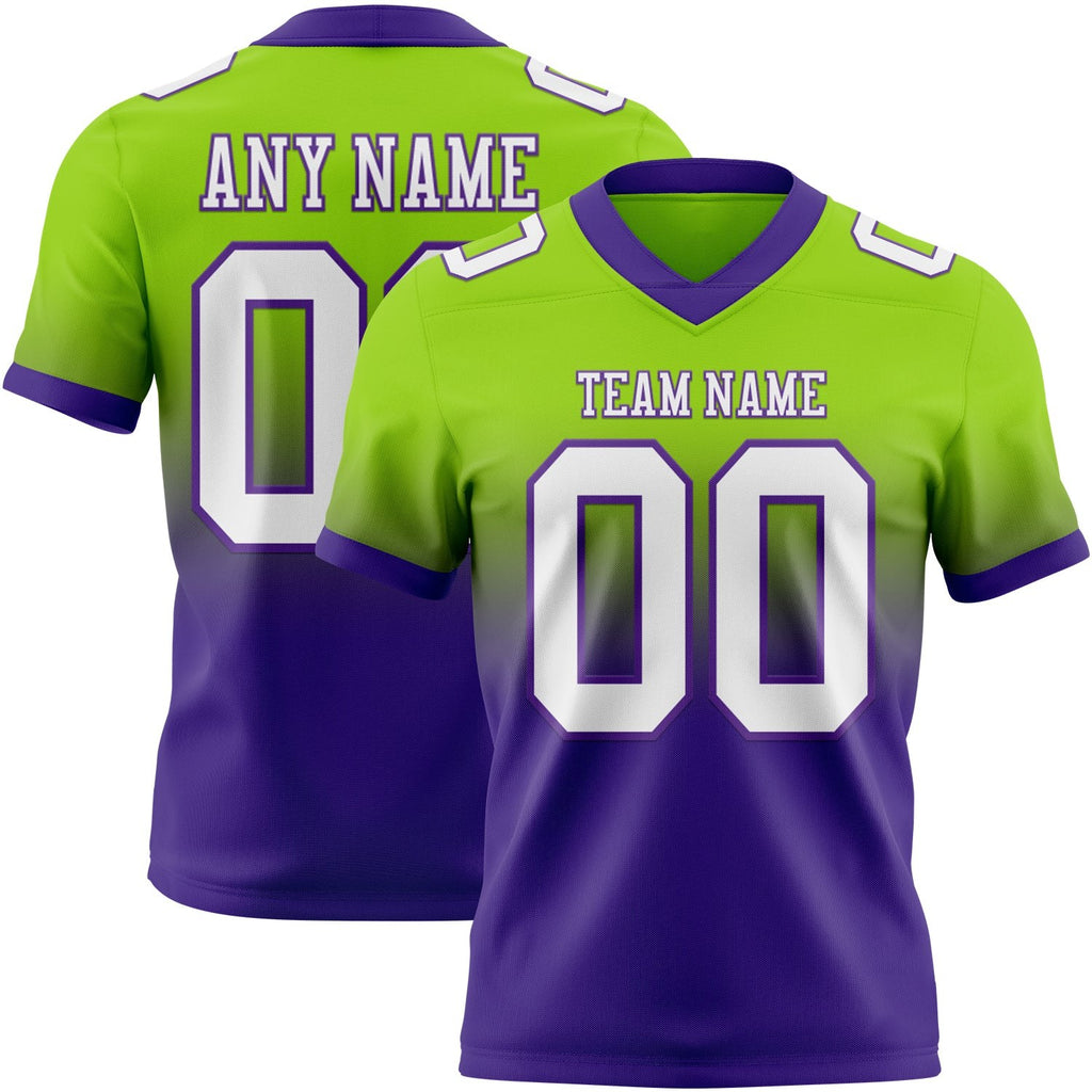 Custom Neon Green White-Purple Authentic Fade Fashion Football Jersey photo 1
