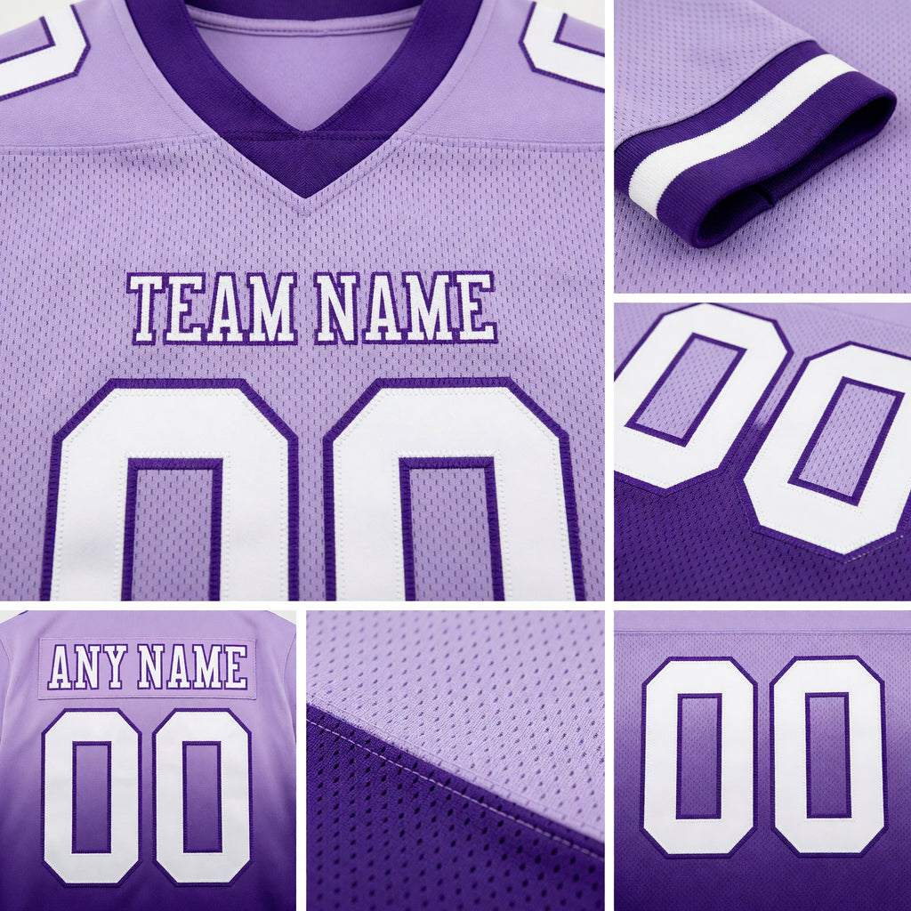 Custom Light Purple White-Purple Authentic Fade Fashion Football Jersey detail