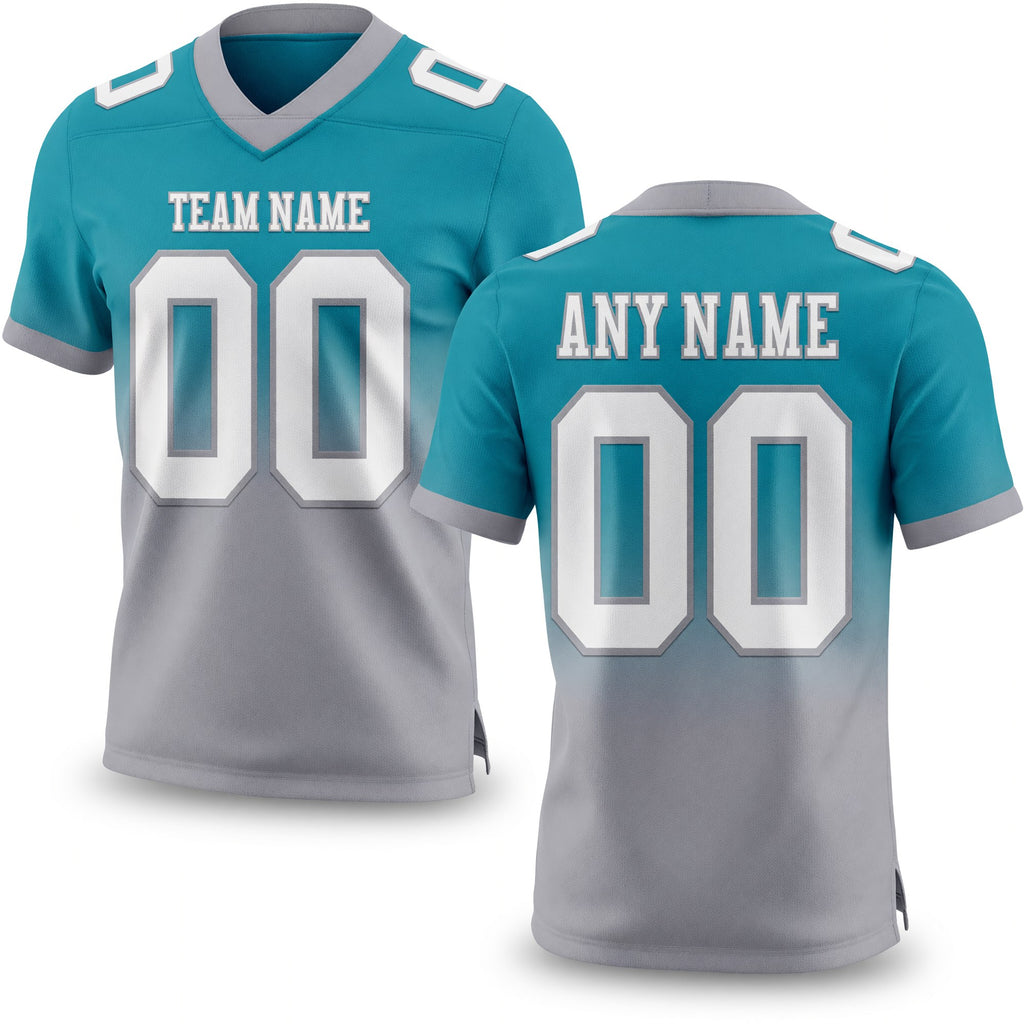 Custom Teal White-Gray Authentic Fade Fashion Football Jersey