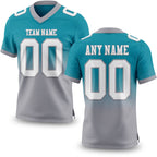 Custom Teal White-Gray Authentic Fade Fashion Football Jersey
