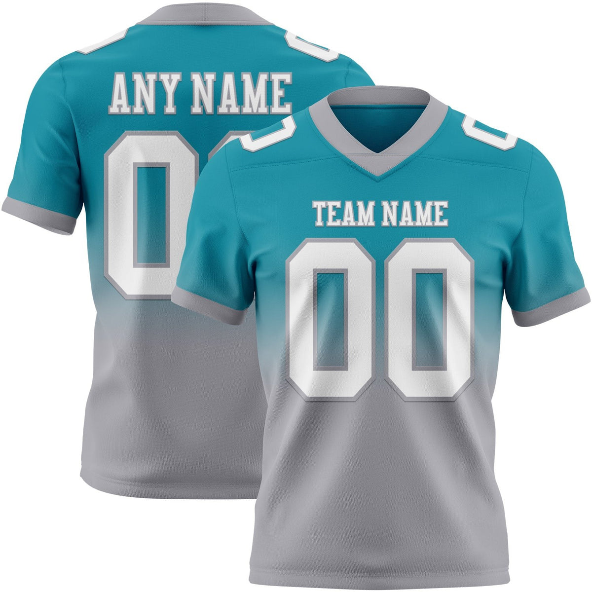 Custom Teal White-Gray Authentic Fade Fashion Football Jersey photo 1