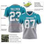 Custom Teal White-Gray Authentic Fade Fashion Football Jersey photo 2