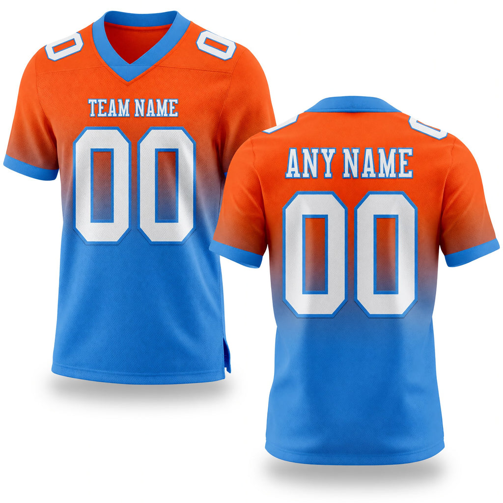 Custom Orange White-Powder Blue Authentic Fade Fashion Football Jersey