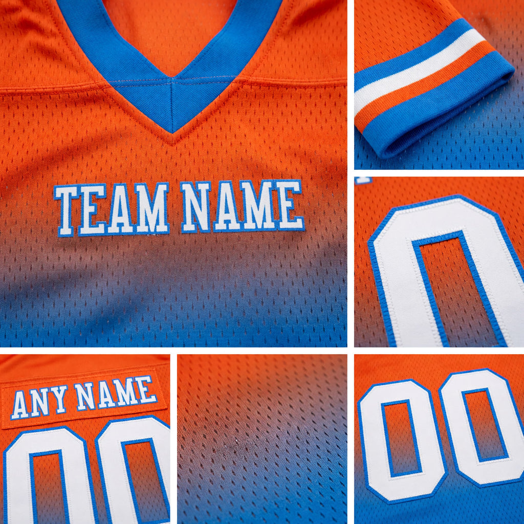 Custom Orange White-Powder Blue Authentic Fade Fashion Football Jersey detail