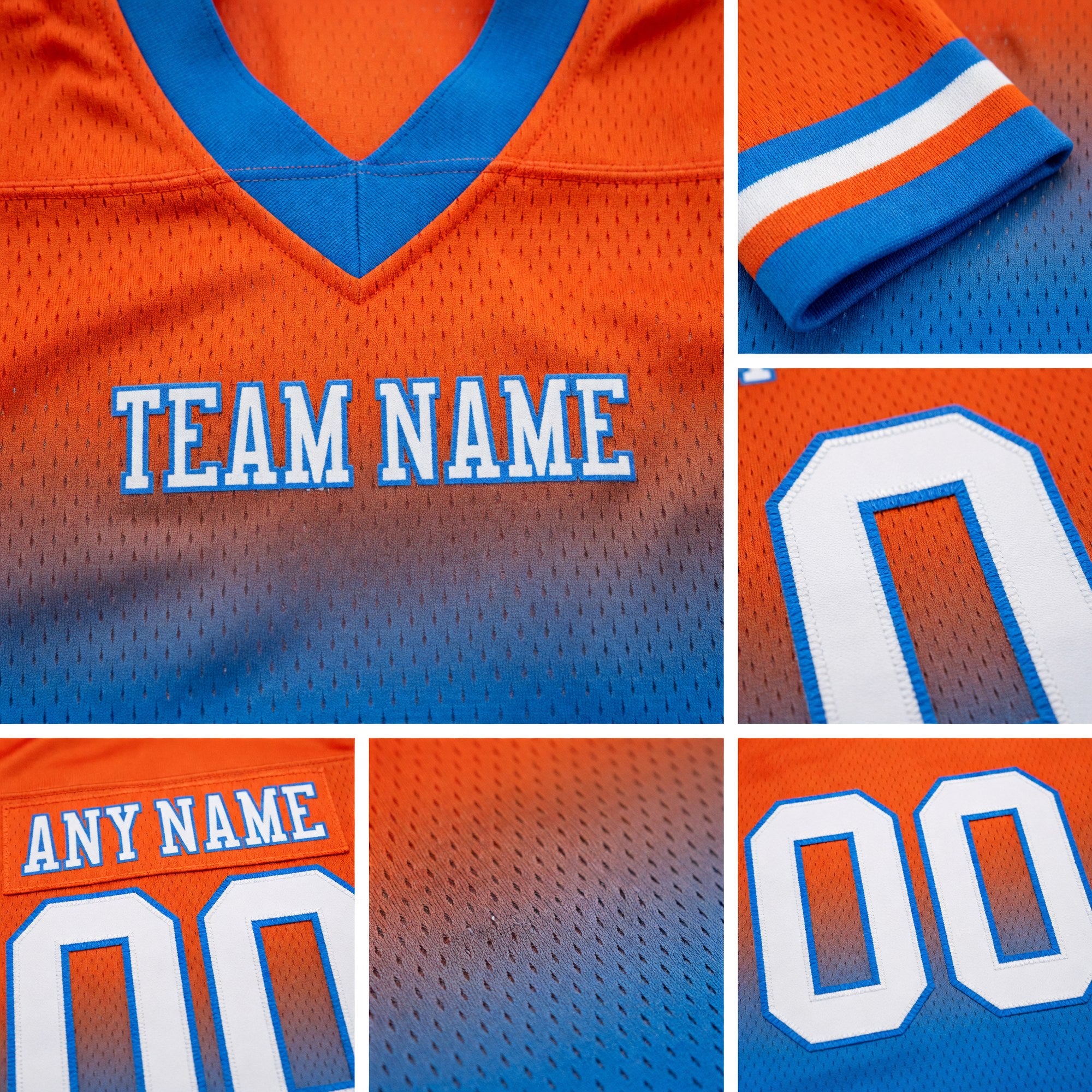 Custom Orange White-Powder Blue Authentic Fade Fashion Football Jersey detail