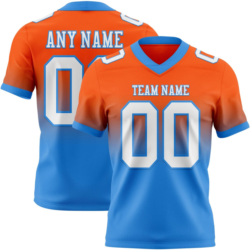 Custom Orange White-Powder Blue Authentic Fade Fashion Football Jersey photo 1