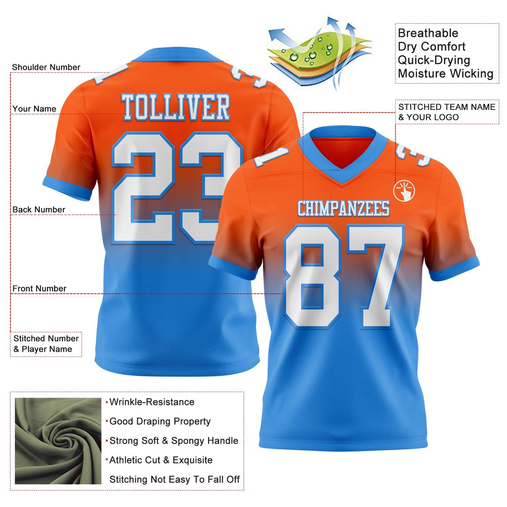 Custom Orange White-Powder Blue Authentic Fade Fashion Football Jersey photo 2