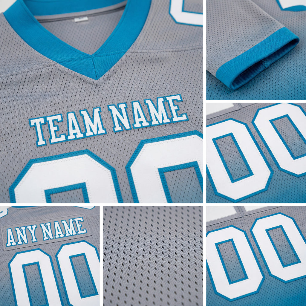 Custom Gray White-Panther Blue Authentic Fade Fashion Football Jersey detail
