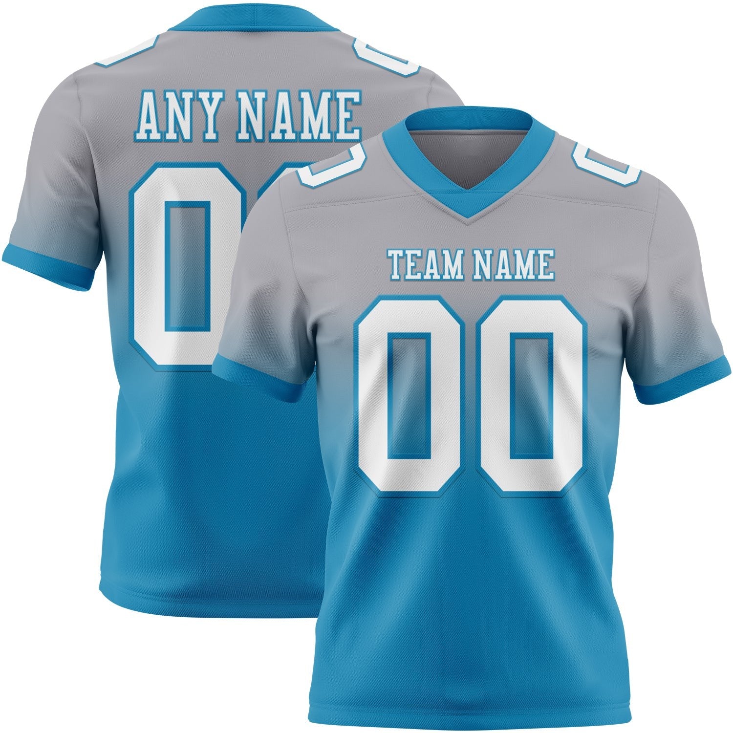 Custom Gray White-Panther Blue Authentic Fade Fashion Football Jersey photo 1