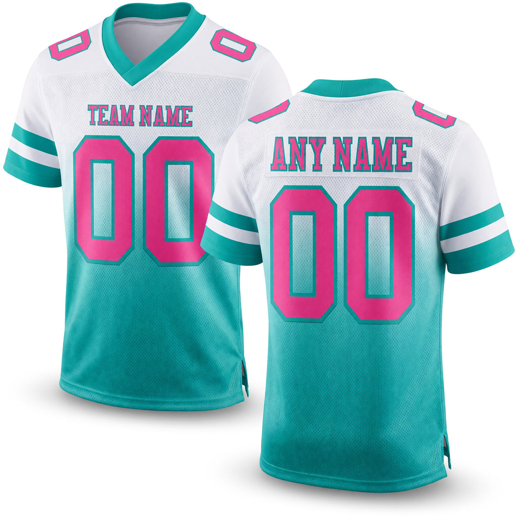 Custom White Pink-Aqua Authentic Fade Fashion Football Jersey