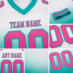 Custom White Pink-Aqua Authentic Fade Fashion Football Jersey detail