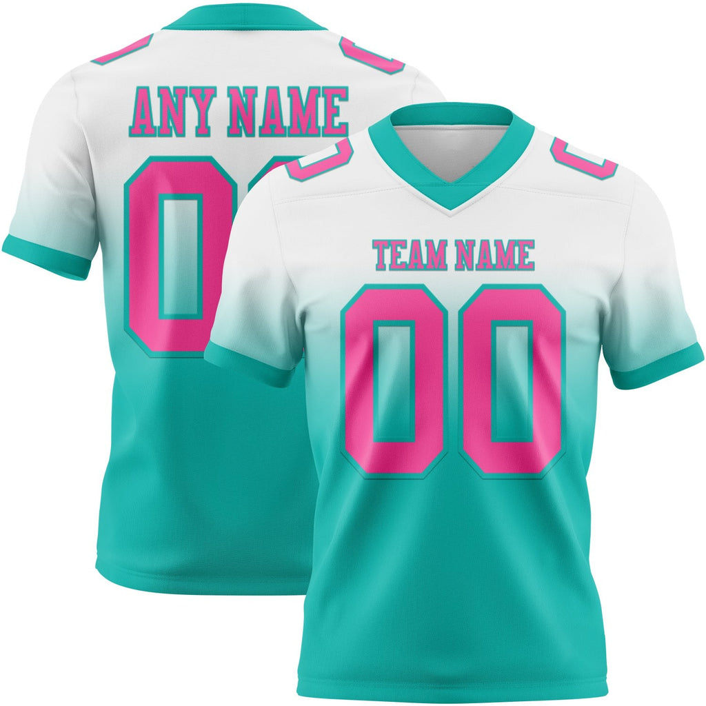 Custom White Pink-Aqua Authentic Fade Fashion Football Jersey photo 1