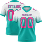 Custom White Pink-Aqua Authentic Fade Fashion Football Jersey photo 1