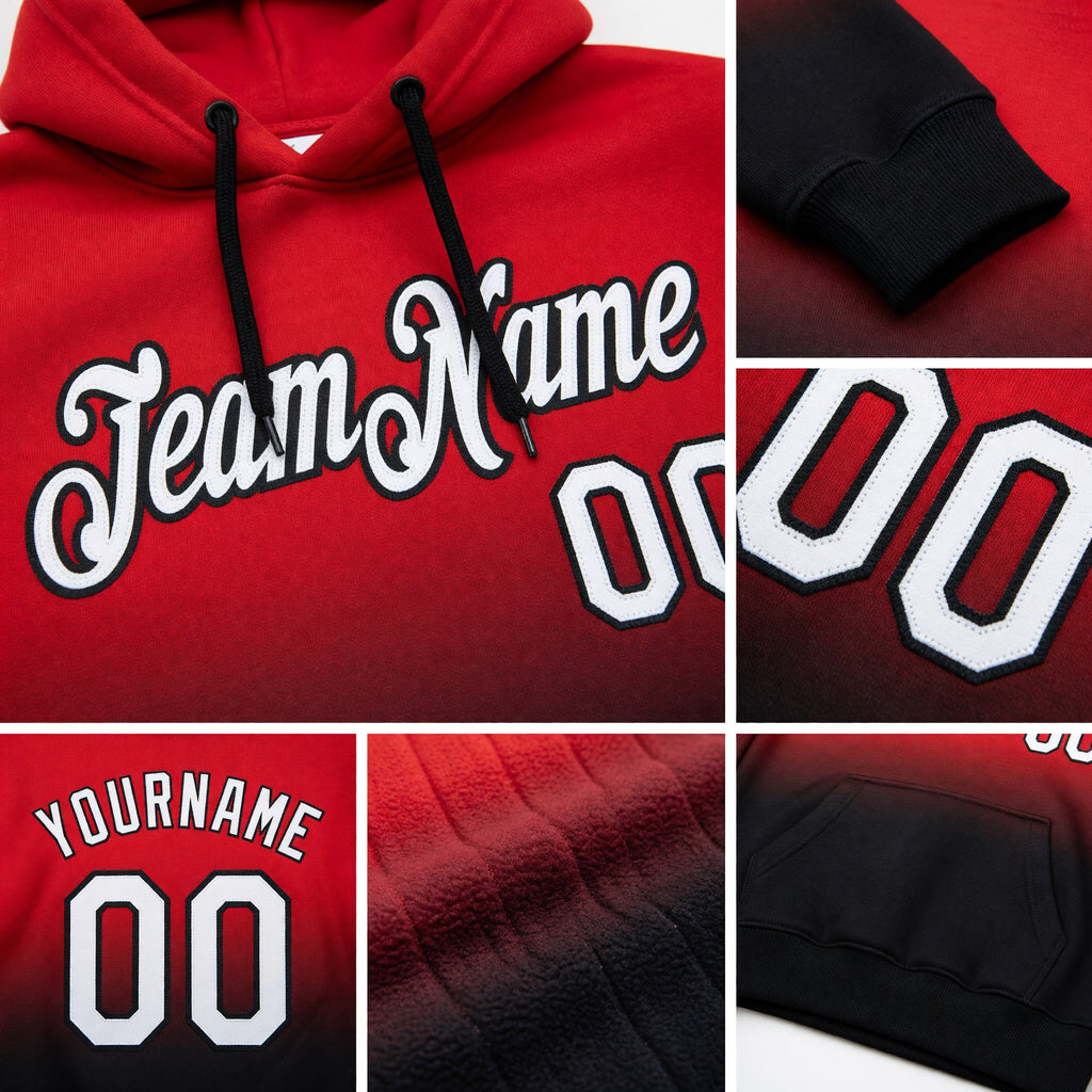 Custom Stitched Red White-Black Fade Fashion Sports Pullover Sweatshirt Hoodie detail