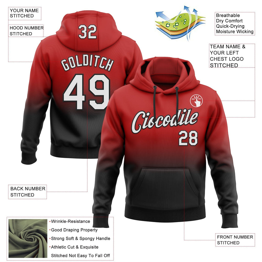 Custom Stitched Red White-Black Fade Fashion Sports Pullover Sweatshirt Hoodie photo 2