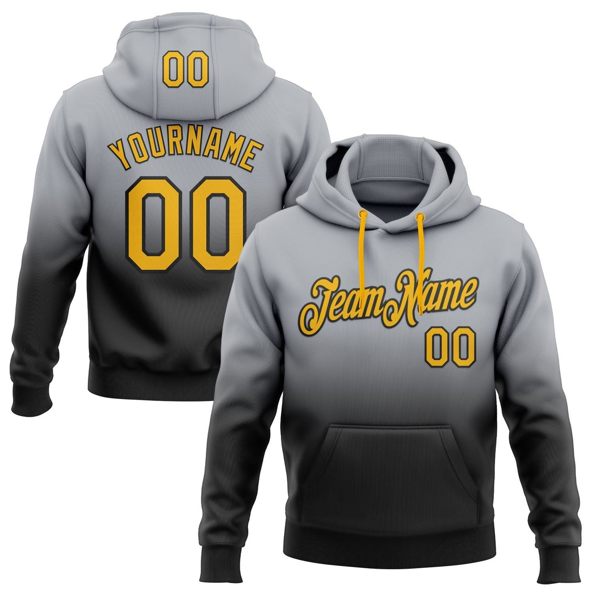 Custom Stitched Gray Gold-Black Fade Fashion Sports Pullover Sweatshirt Hoodie
