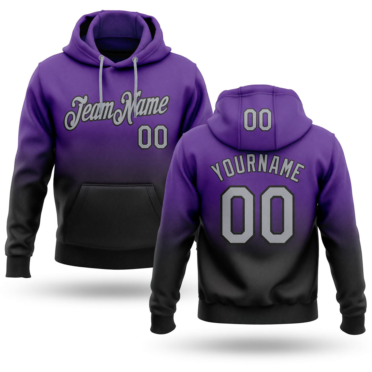 Custom Stitched Purple Gray-Black Fade Fashion Sports Pullover Sweatshirt Hoodie