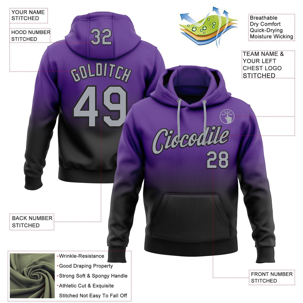 Custom Stitched Purple Gray-Black Fade Fashion Sports Pullover Sweatshirt Hoodie photo 2