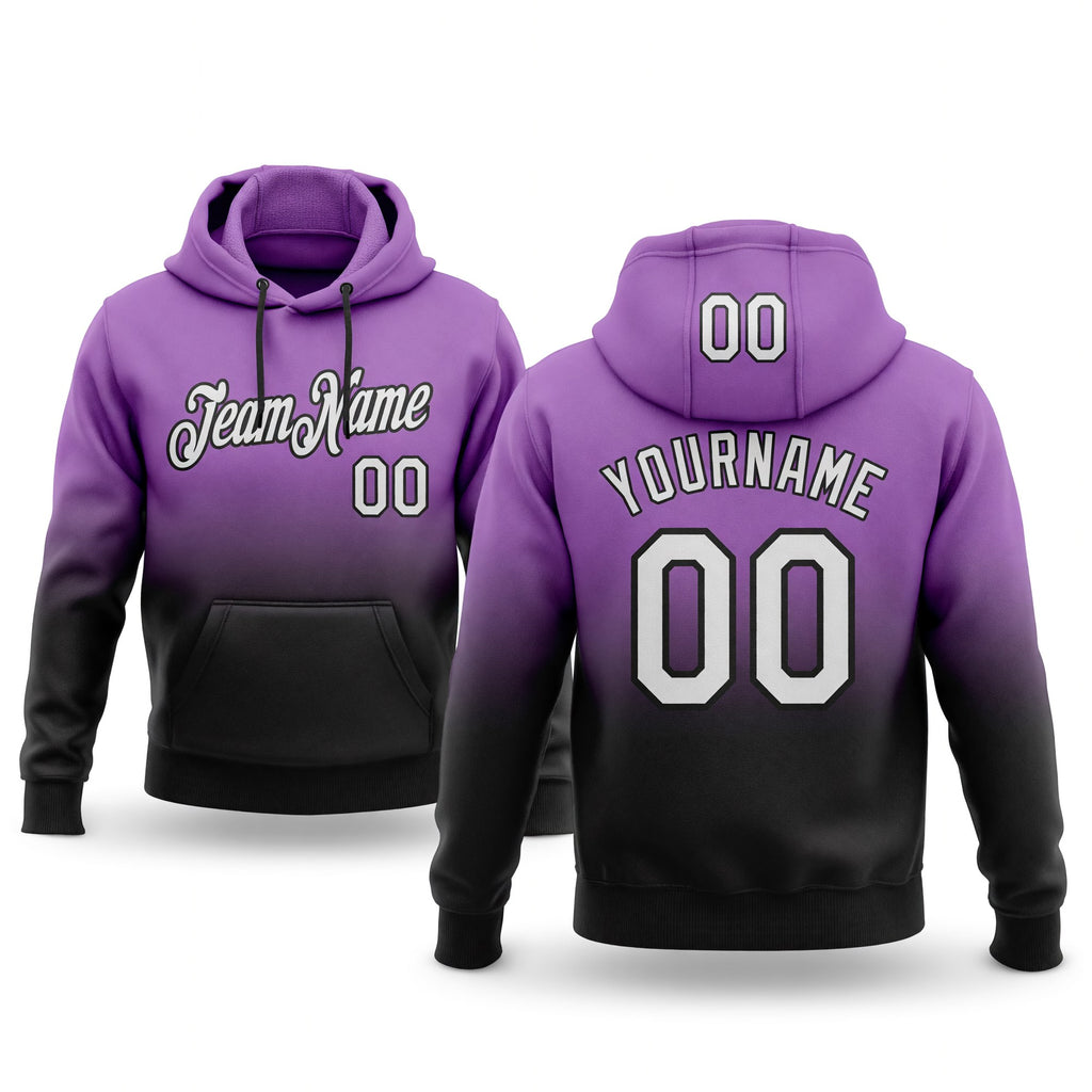 Custom Stitched Medium Purple White-Black Fade Fashion Sports Pullover Sweatshirt Hoodie
