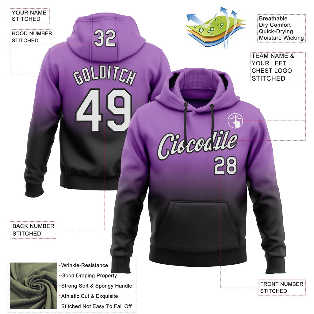 Custom Stitched Medium Purple White-Black Fade Fashion Sports Pullover Sweatshirt Hoodie photo 2