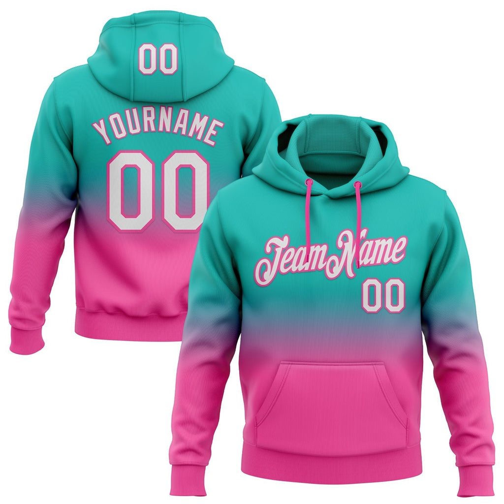 Custom Stitched Aqua White-Pink Fade Fashion Sports Pullover Sweatshirt Hoodie