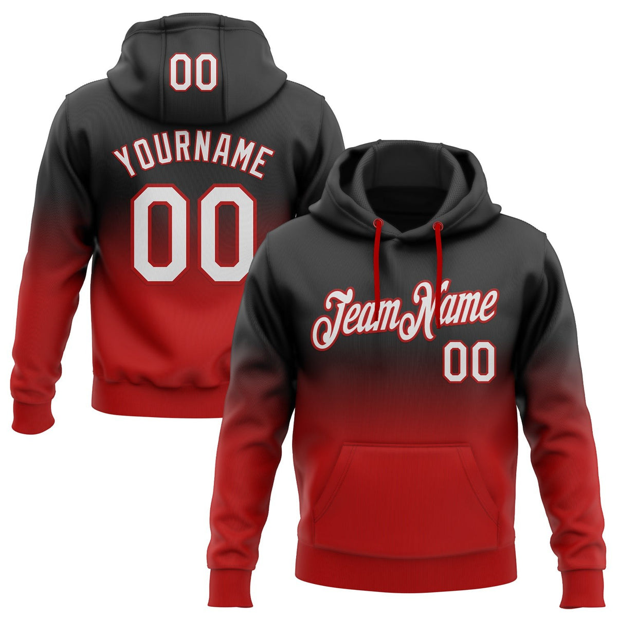 Custom Stitched Black White-Red Fade Fashion Sports Pullover Sweatshirt Hoodie