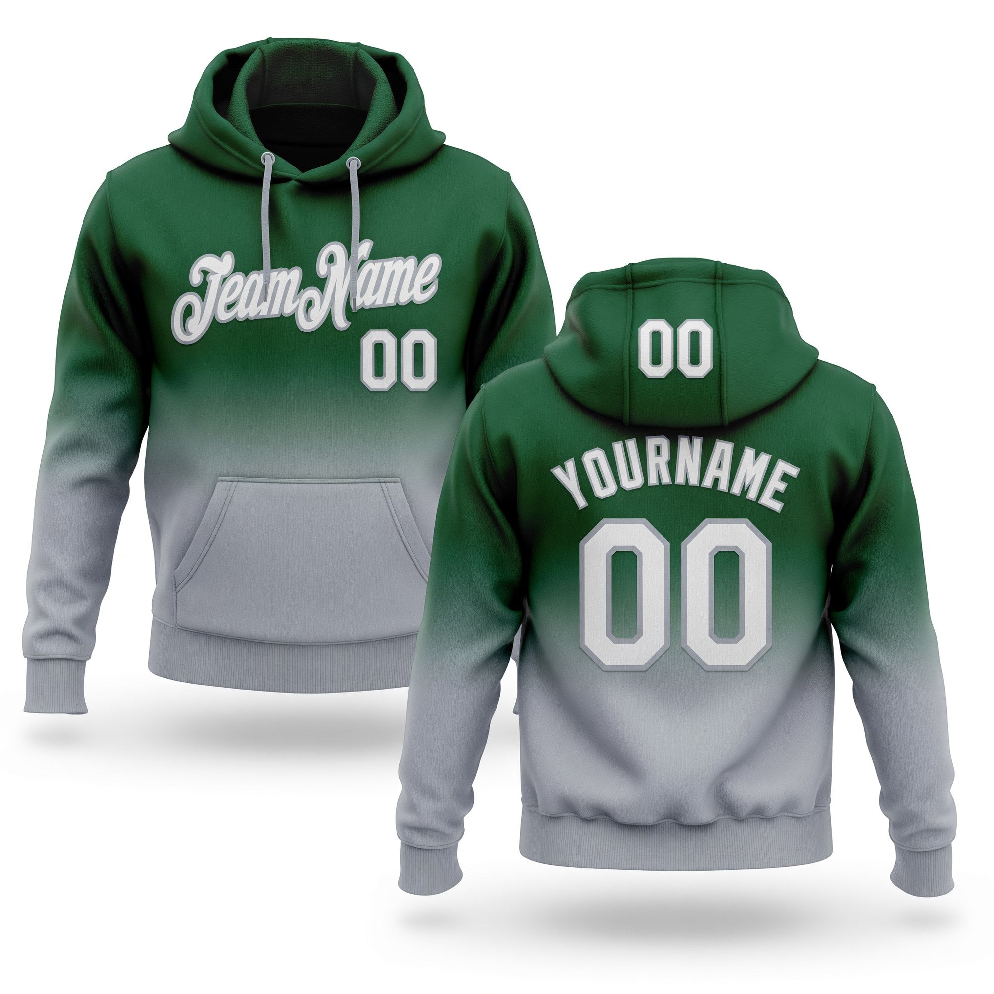 Custom Stitched Green White-Gray Fade Fashion Sports Pullover Sweatshirt Hoodie