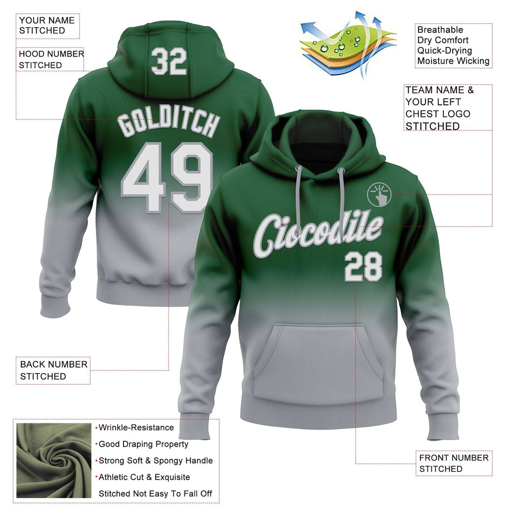 Custom Stitched Green White-Gray Fade Fashion Sports Pullover Sweatshirt Hoodie photo 2