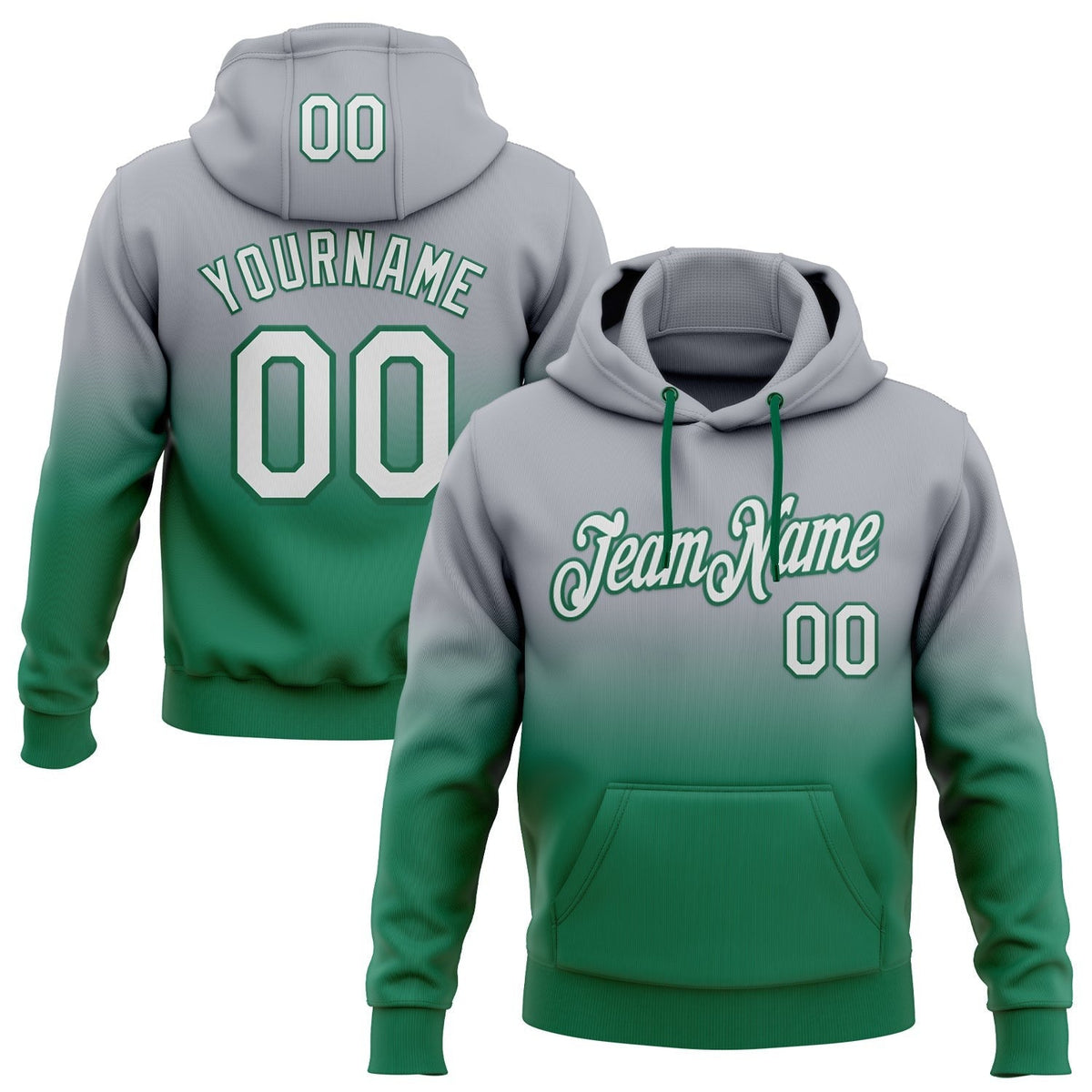 Custom Stitched Gray White-Kelly Green Fade Fashion Sports Pullover Sweatshirt Hoodie