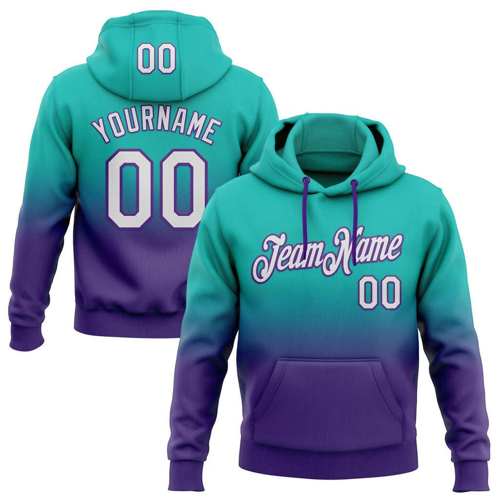 Custom Stitched Aqua White-Purple Fade Fashion Sports Pullover Sweatshirt Hoodie