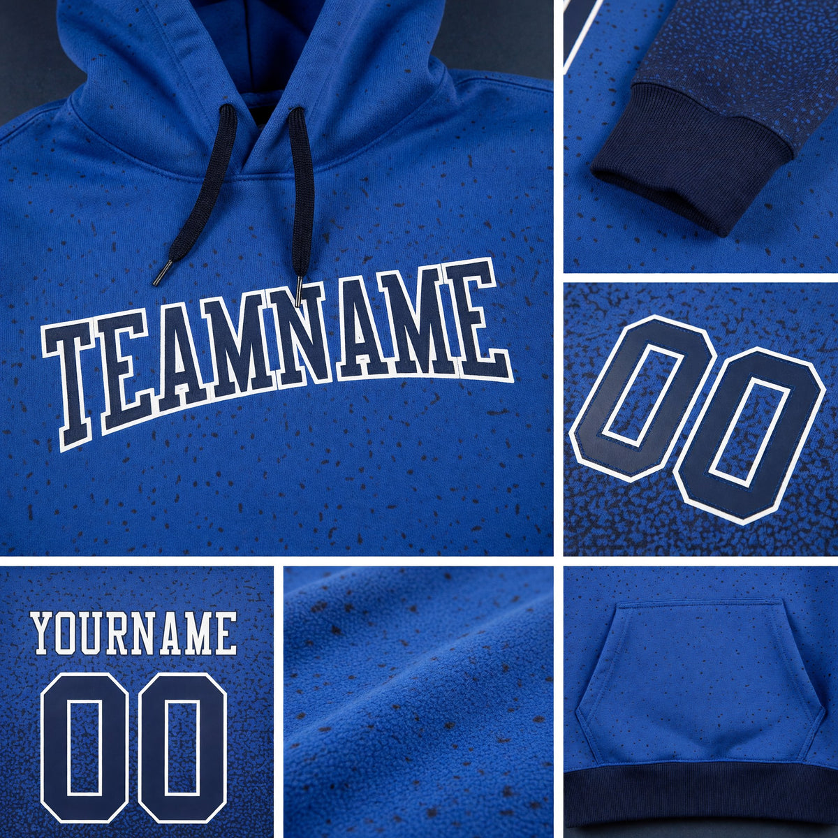 Custom Stitched Royal Navy-White Fade Fashion Sports Pullover Sweatshirt Hoodie detail