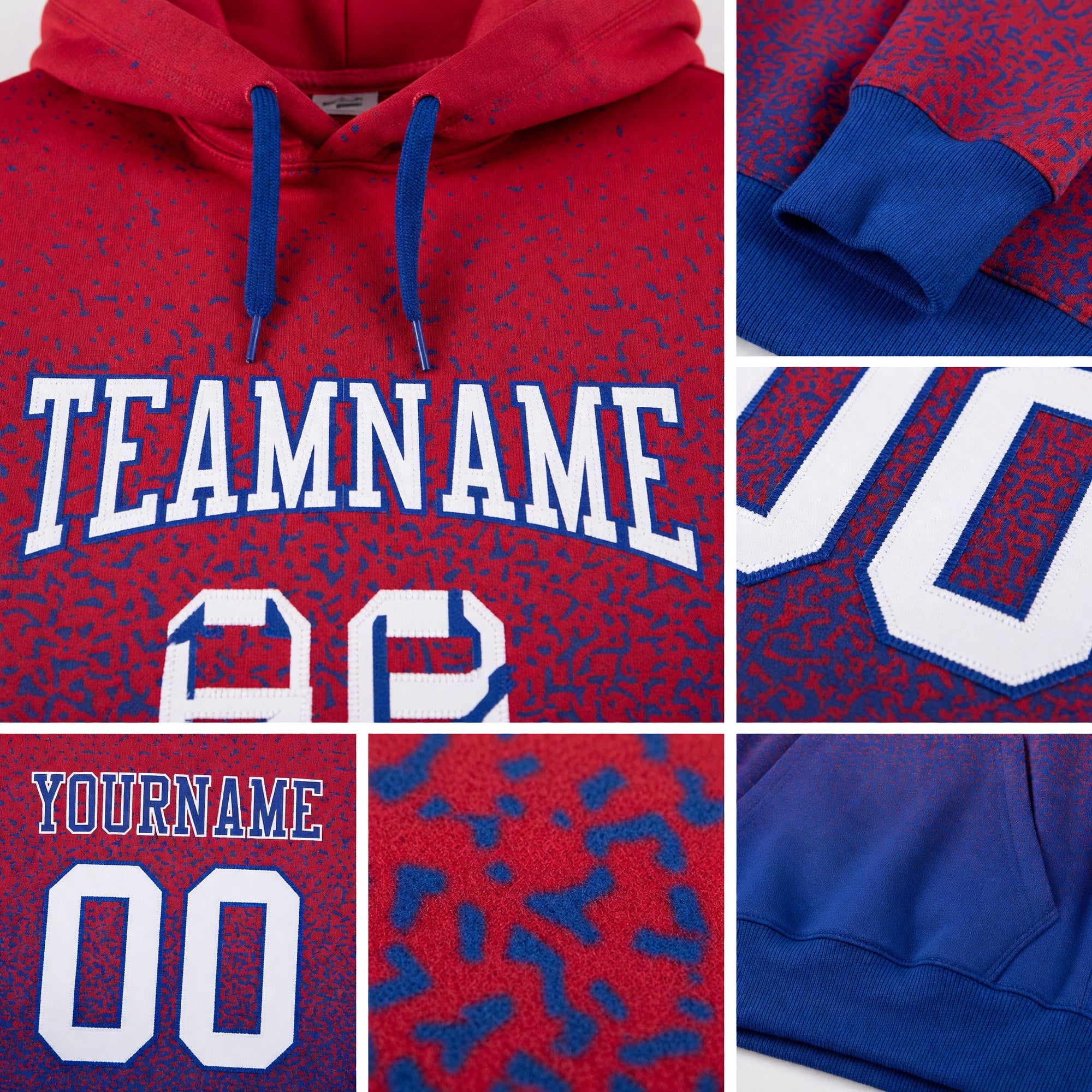 Custom Stitched Red White-Royal Fade Fashion Sports Pullover Sweatshirt Hoodie detail