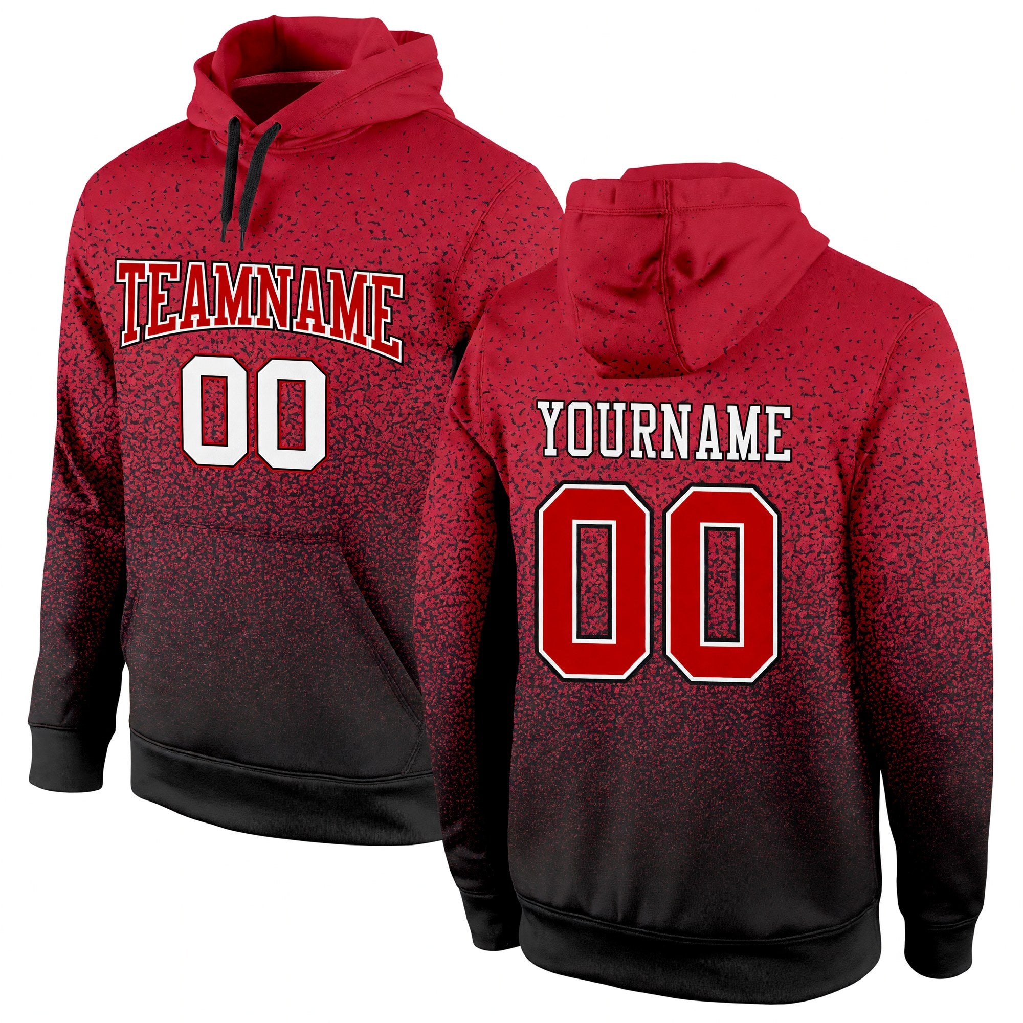 Custom Stitched Black Red-White Fade Fashion Sports Pullover Sweatshirt Hoodie