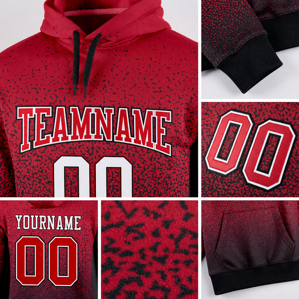 Custom Stitched Black Red-White Fade Fashion Sports Pullover Sweatshirt Hoodie detail