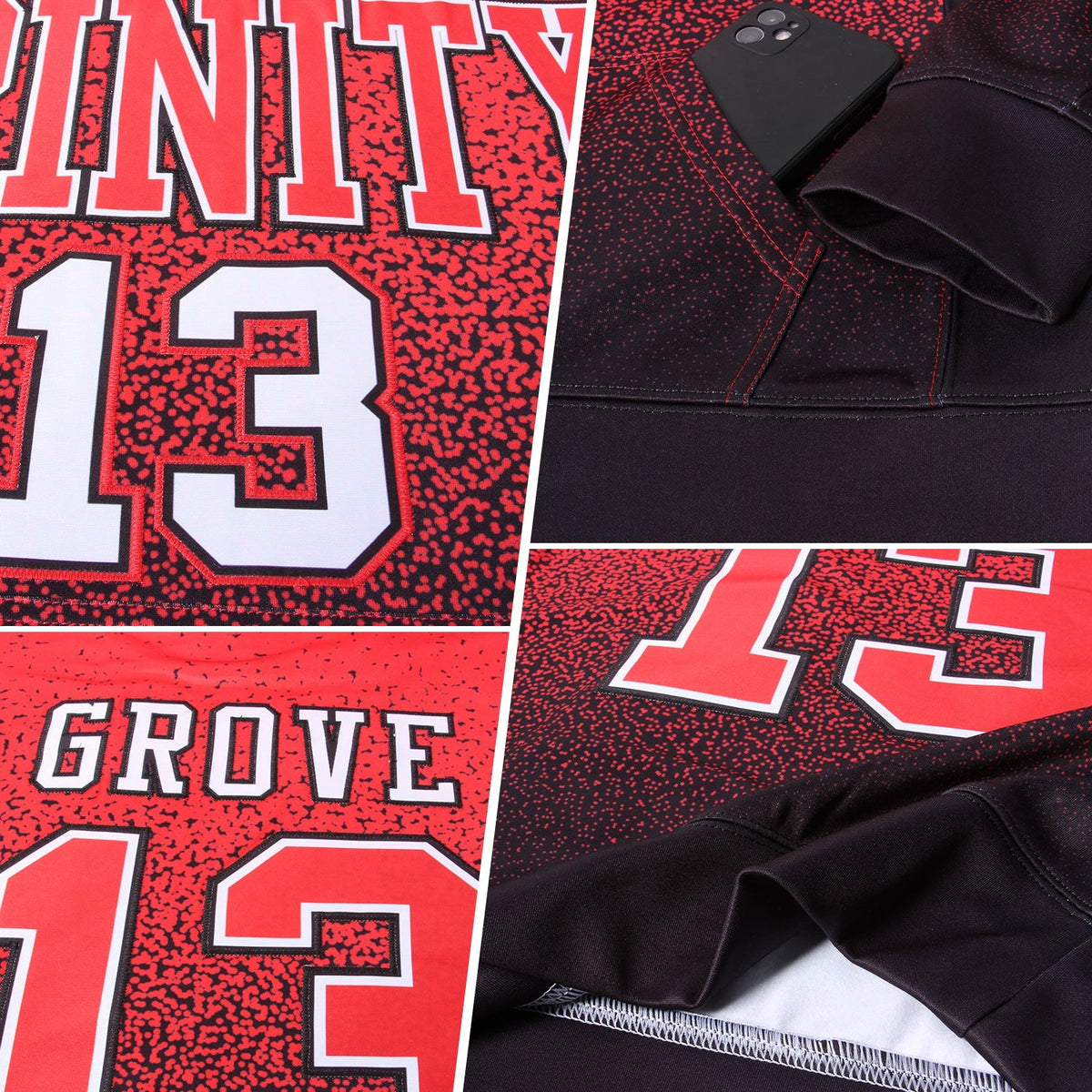 Custom Stitched Black Red-White Fade Fashion Sports Pullover Sweatshirt Hoodie photo 2