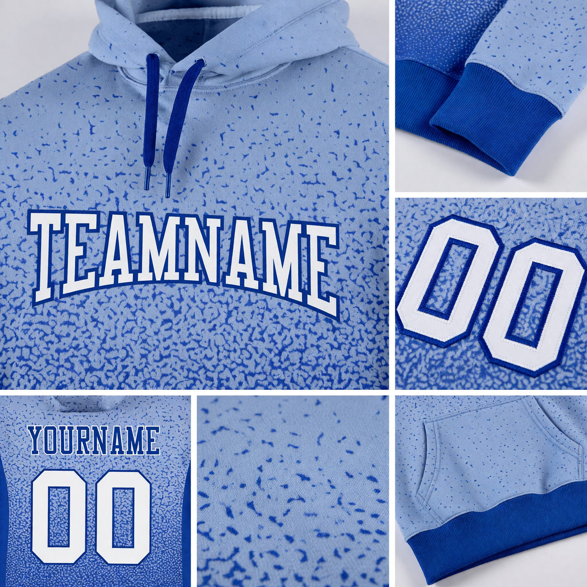 Custom Stitched Light Blue White-Royal Fade Fashion Sports Pullover Sweatshirt Hoodie detail