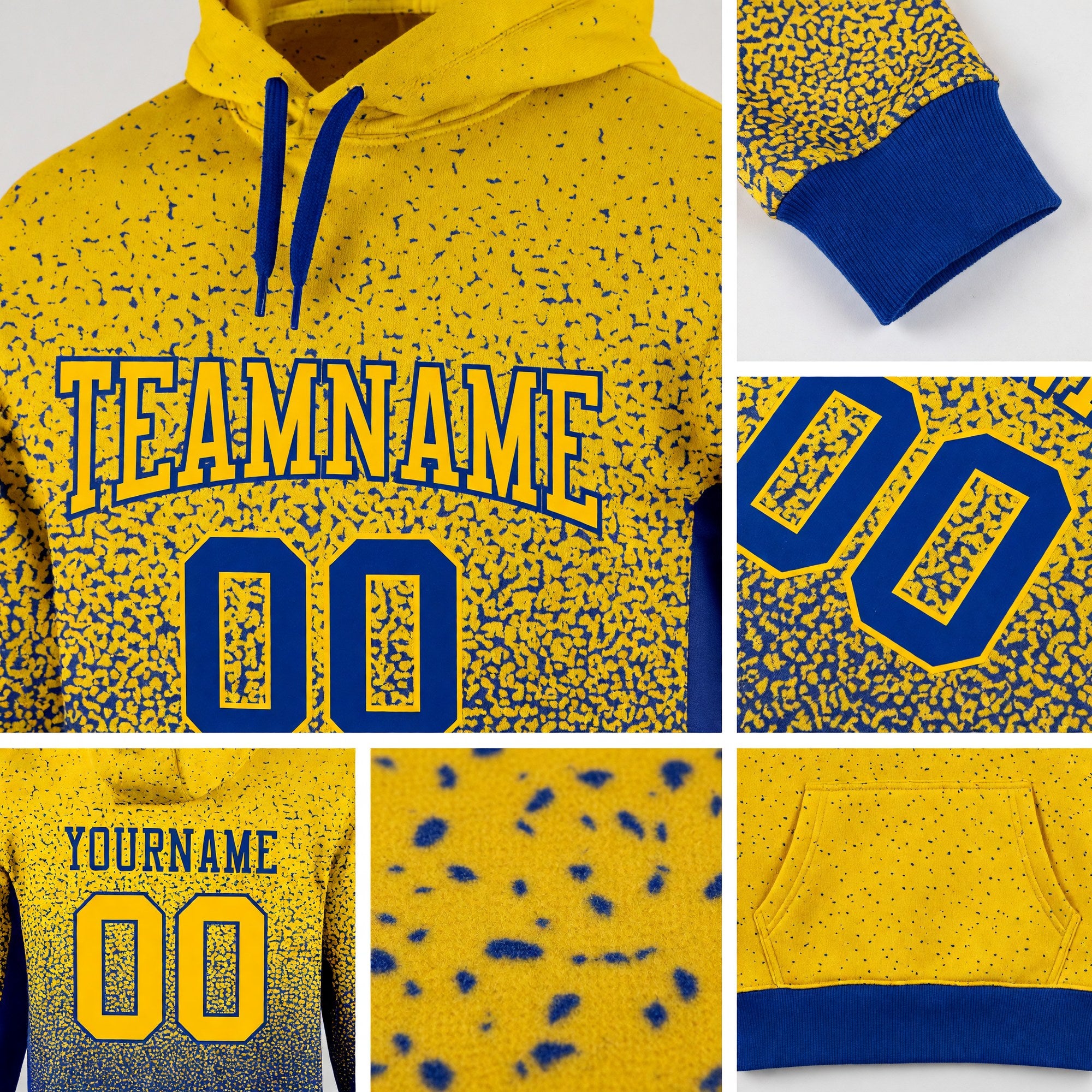 Custom Stitched Royal Gold Fade Fashion Sports Pullover Sweatshirt Hoodie detail