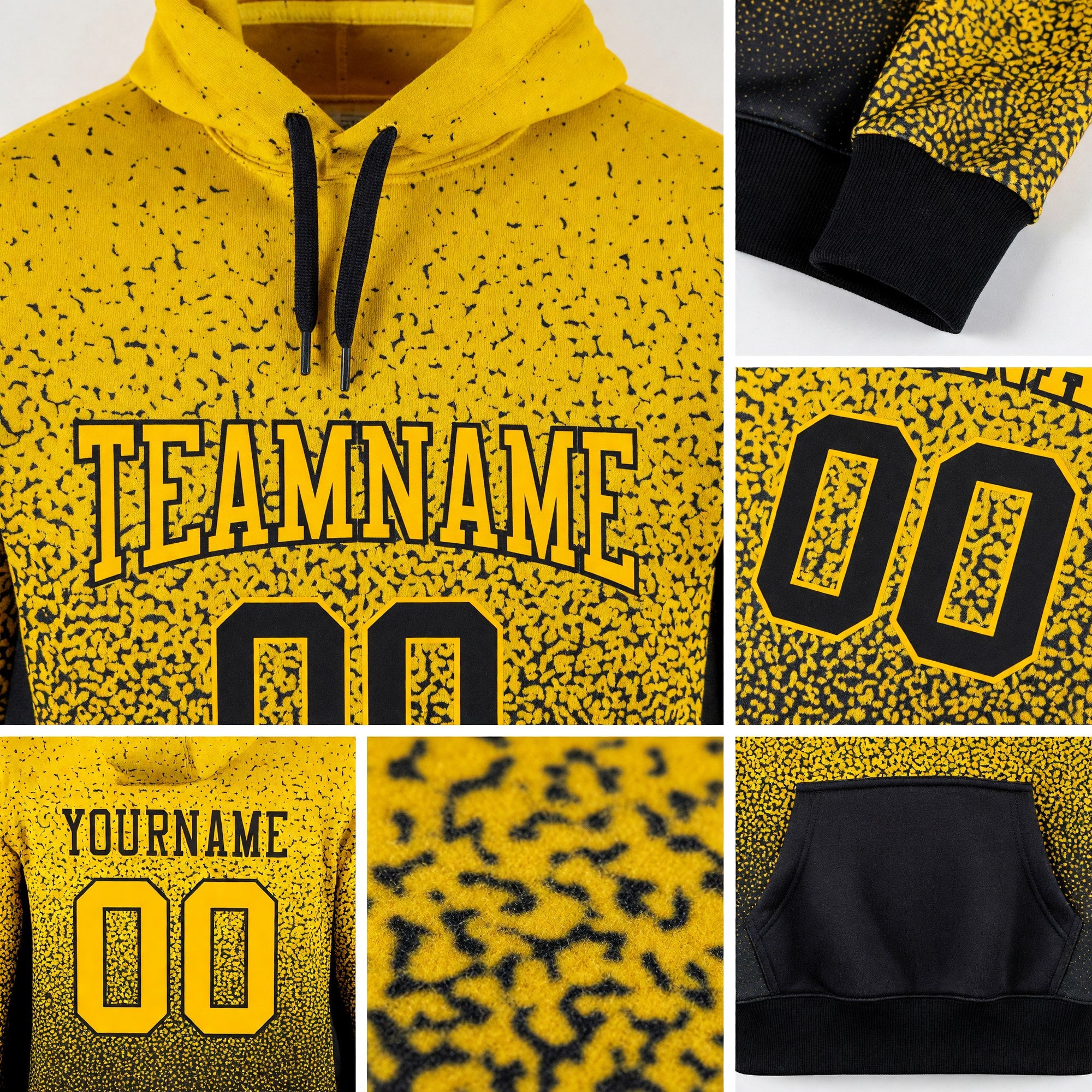 Custom Stitched Black Gold Fade Fashion Sports Pullover Sweatshirt Hoodie detail