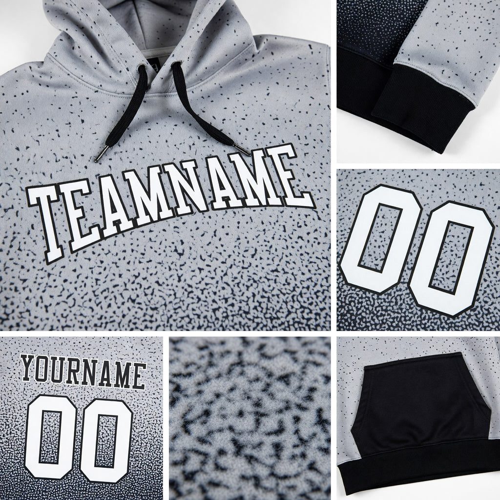Custom Stitched Gray White-Black Fade Fashion Sports Pullover Sweatshirt Hoodie detail