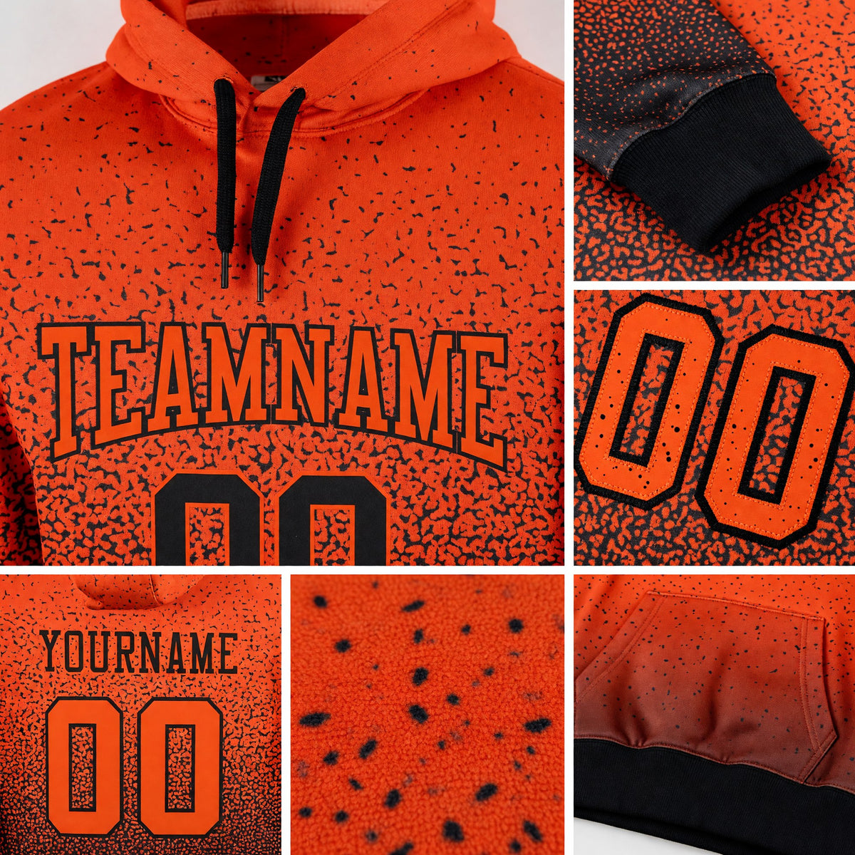 Custom Stitched Black Orange Fade Fashion Sports Pullover Sweatshirt Hoodie detail