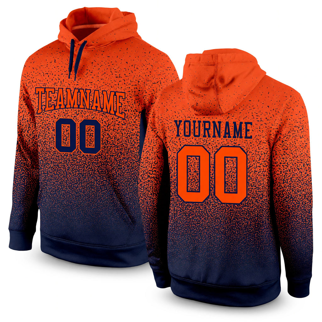 Custom Stitched Navy Orange Fade Fashion Sports Pullover Sweatshirt Hoodie
