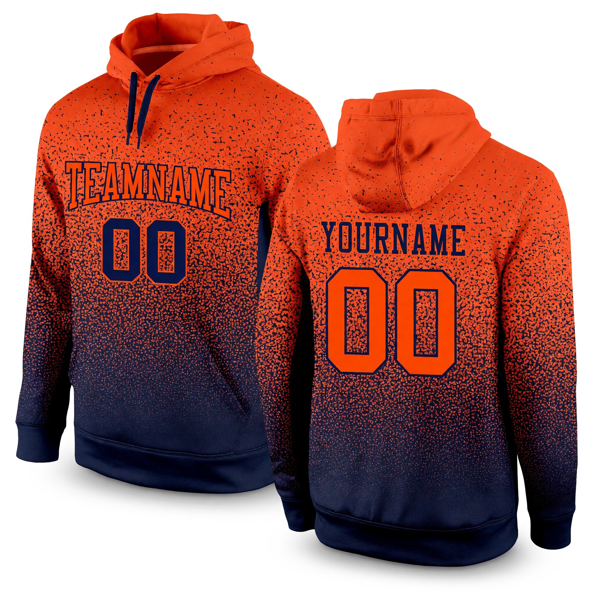 Custom Stitched Navy Orange Fade Fashion Sports Pullover Sweatshirt Hoodie